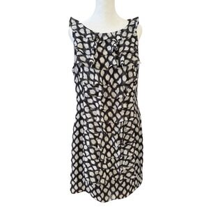 Adrianna Papell Dress 12 Black White Ruffle Sleeveless Sheath NWT Career Modest